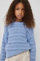 Ardene Kids Pointelle Crew Neck Sweater in Medium Blue | Size | 100% Cotton