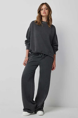 Ardene Washed Wide Leg Sweatpants in Dark Grey | Size | Polyester/Cotton