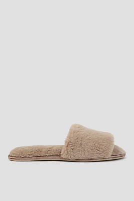 Ardene One Band Faux Fur Slippers in Beige | Size 11.5 | Polyester