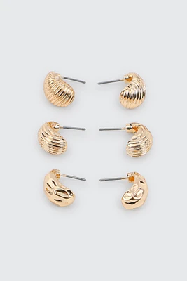 Ardene 3-Pack Textured Hoop Earrings in Gold | Stainless Steel