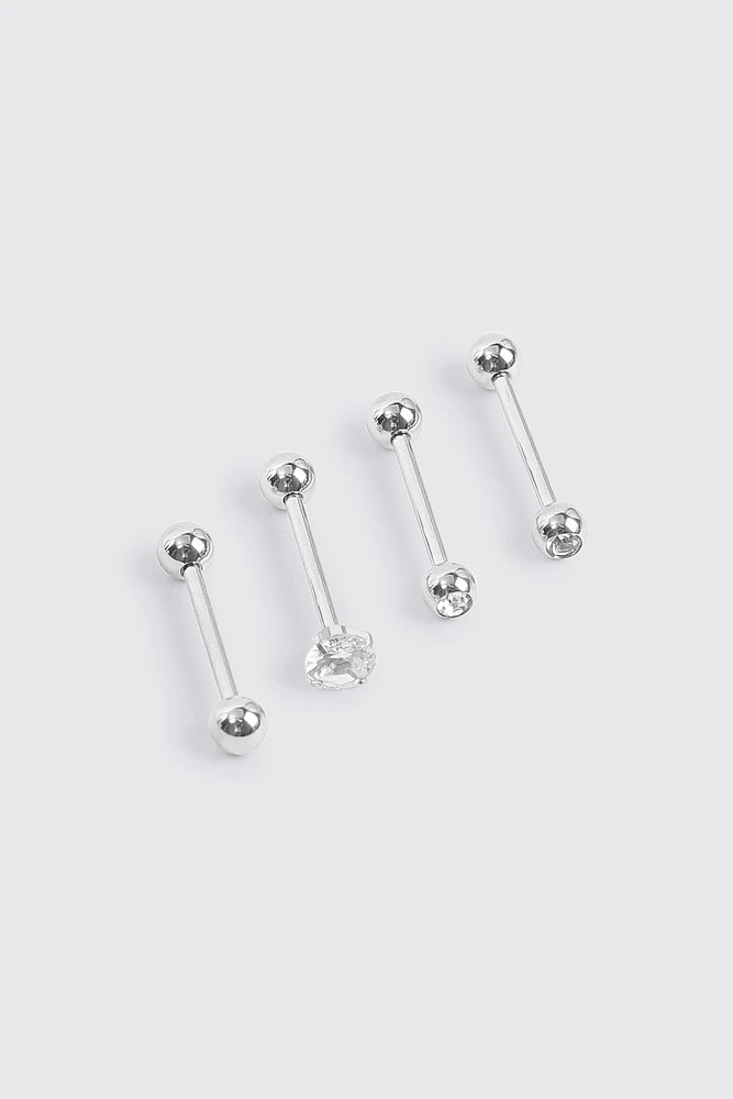 Ardene 4-Pack Crystal Tongue Barbell Piercings in Silver
