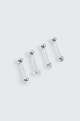 Ardene 4-Pack Crystal Tongue Barbell Piercings in Silver