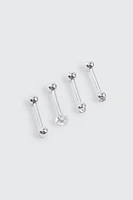 Ardene 4-Pack Crystal Tongue Barbell Piercings in Silver
