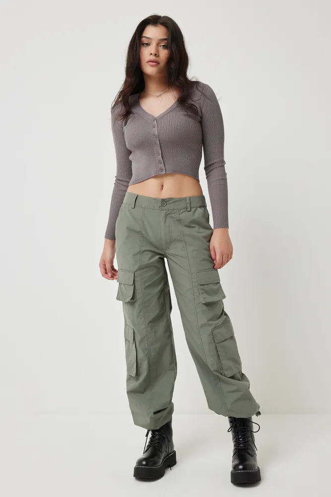 Ardene Low Rise Cargo Pants in Khaki, Size, Polyester/Cotton