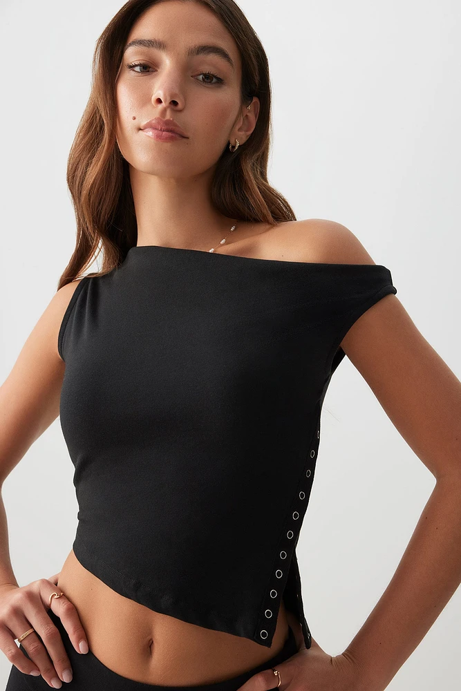 Ardene Asymmetrical Off Shoulder T-Shirt in | Size | Cotton/Elastane