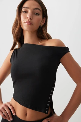 Ardene Asymmetrical Off Shoulder T-Shirt in | Size | Cotton/Elastane