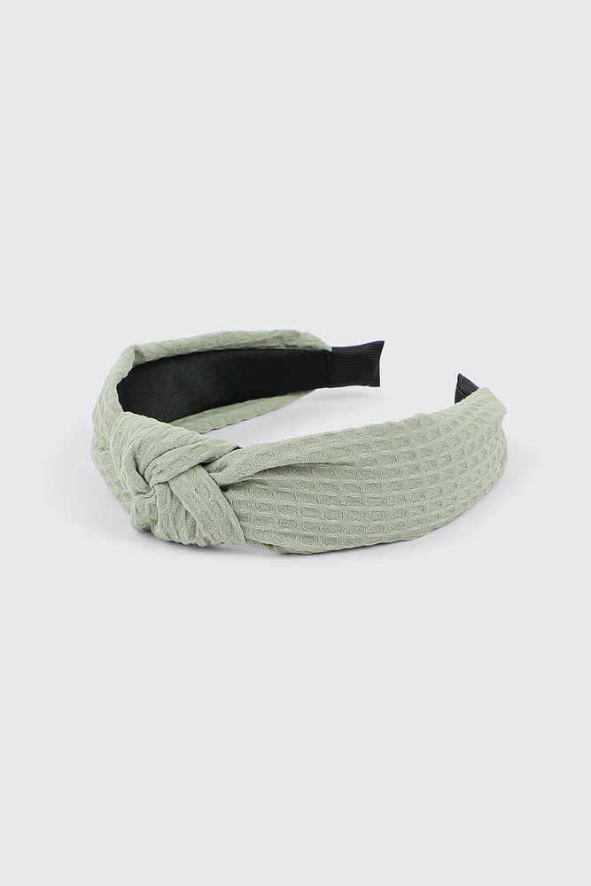 Ardene Waffle Knit Knotted Headband in Sage | Polyester