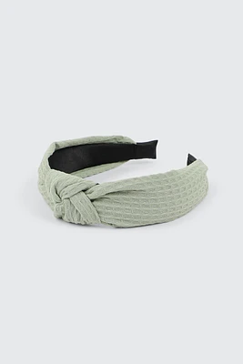 Ardene Waffle Knit Knotted Headband in Sage | Polyester