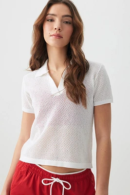 Ardene Open Knit Polo Shirt in | Size | Polyester/Nylon | Eco-Conscious