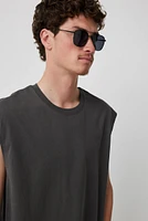 Ardene Man Aviator Metal Sunglasses For Men in Black