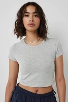 Ardene Basic Organic Cotton Ultra Crop Crew Neck T-Shirt in Light Grey | Size | Cotton/Elastane | Eco-Conscious