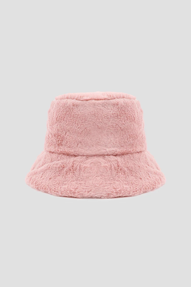 Ardene Light Pink Faux Fur Bucket Hat | Polyester