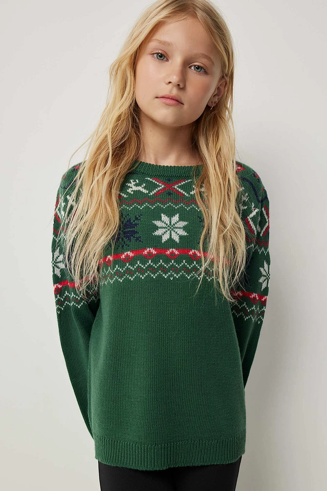 Ardene Kids Ugly Christmas Sweater in Dark Green | Size | 100% Acrylic