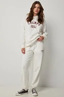 Ardene Logo Print Sweatpants in White | Size | Polyester/Cotton | Fleece-Lined