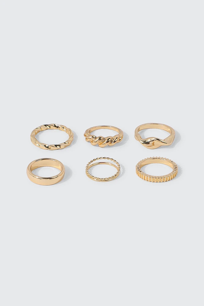 Ardene 6-Pack Chunky Rings in Gold | Size Medium