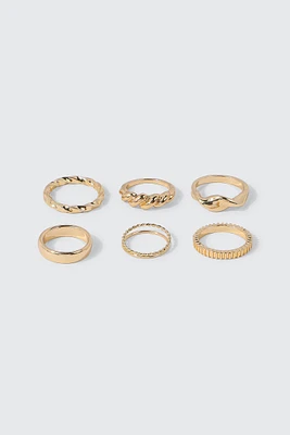 Ardene 6-Pack Chunky Rings in Gold | Size Medium