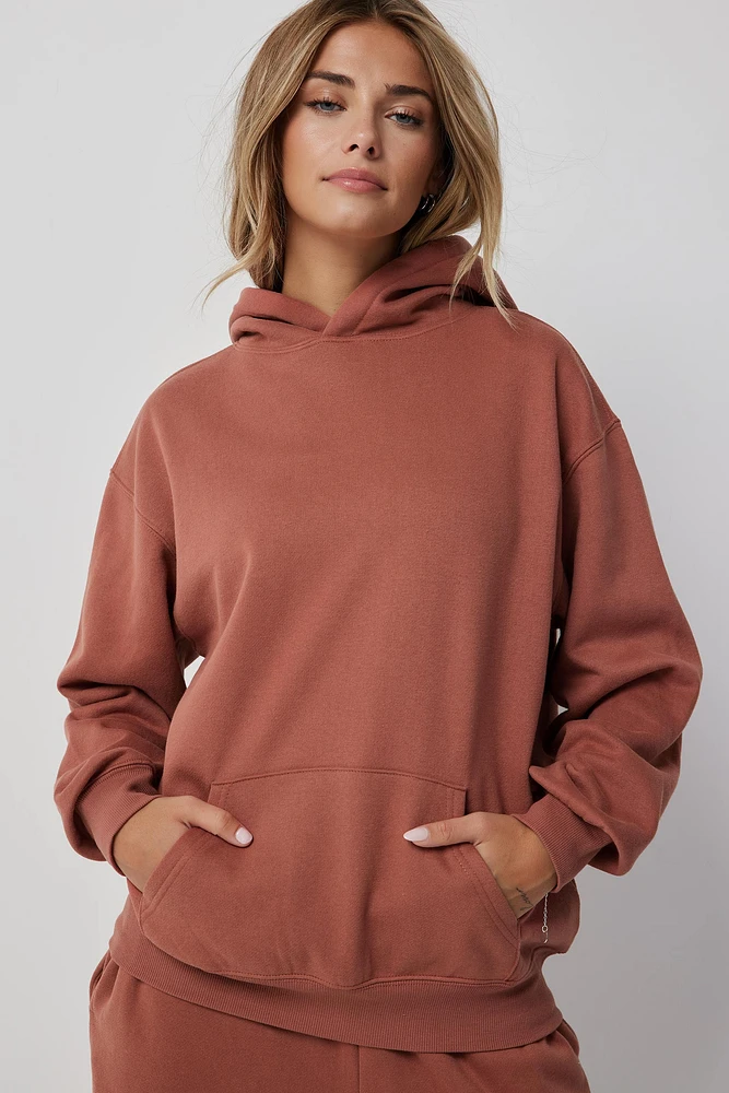 Ardene Solid Hoodie in Spice | Size | Polyester/Cotton | Fleece-Lined | Eco-Conscious