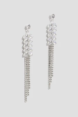 Ardene Rhinestone Tassel Drop Earrings in Silver | Stainless Steel