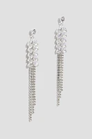 Ardene Rhinestone Tassel Drop Earrings in Silver | Stainless Steel