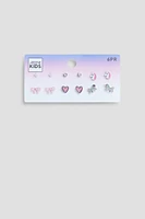 Ardene Kids 6-Pack Unicorn & Heart Stud Earrings in Light Pink | Stainless Steel