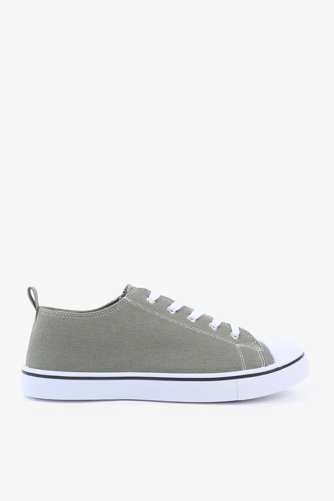 Ardene Low Top Cap Toe Sneakers in Khaki | Size | Cotton