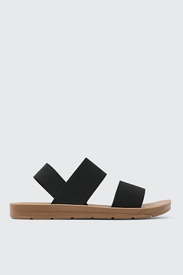 Ardene Elastic Strap Flat Sandals in Black | Size