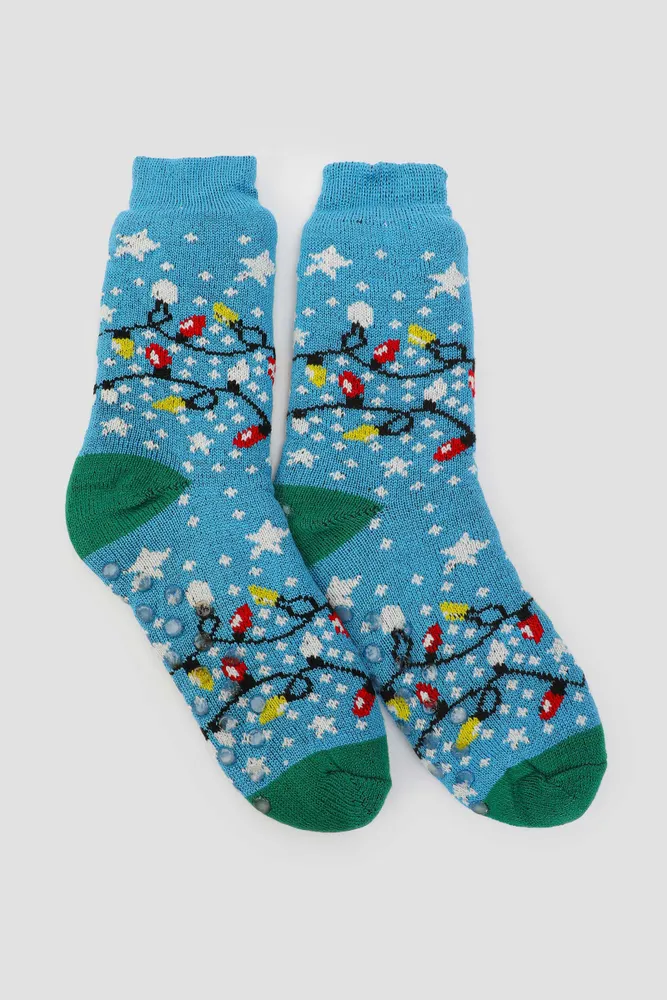 Ardene Xmas Lights Slipper Socks in Light Blue, Polyester/Spandex