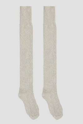 Ardene Over-the-Knee Cable Socks in Beige | Polyester/Spandex