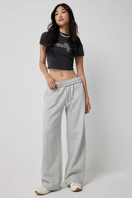 Ardene Wide Leg Sweatpants in Light Grey | Size | Polyester/Cotton | Fleece-Lined