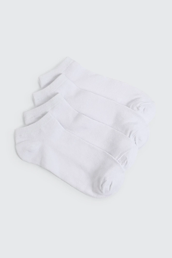 Ardene 4-Pack Solid Ankle Socks in White | Polyester/Cotton/Elastane