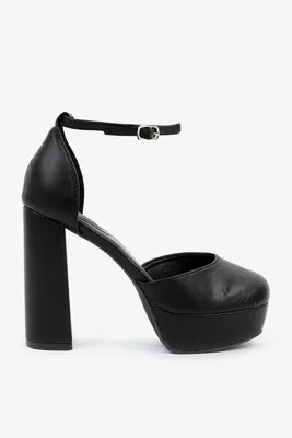Ardene Ankle Strap Platform Heels in Black | Size | Faux Leather/Rubber