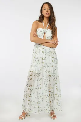 Ardene Floral Halter Tiered Dress in White | Size | Polyester
