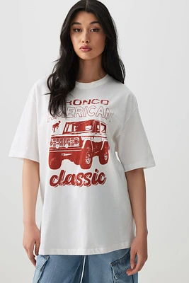 Ardene Oversized Bronco T-Shirt in White | Size | Cotton