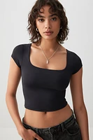 Ardene Contour Ultra Crop Square Neck T-Shirt in | Size | Elastane/Polyamide