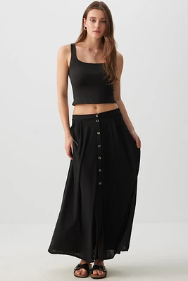 Ardene Button Front Flowy Maxi Skirt in | Size | Polyester/Spandex