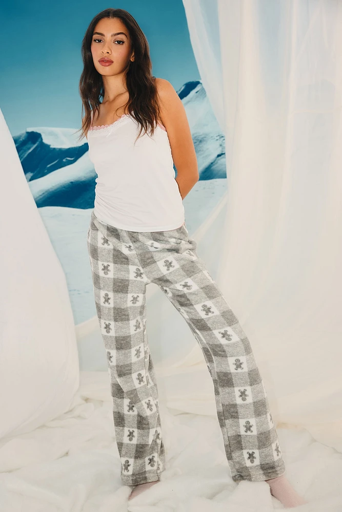 Ardene Printed Plush PJ Pants in Light | Size | 100% Recycled Polyester | Eco-Conscious