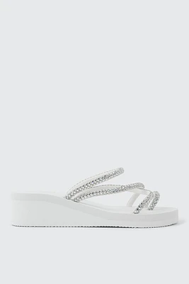 Ardene Embellished Multi Strap Wedge Sandals in | Size