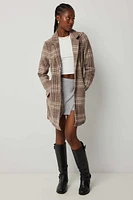 Ardene Plaid Open Coatigan in | Size | Polyester/Cotton/Viscose