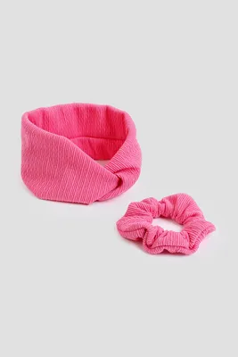 Ardene Kids Headwrap & Scrunchie Set in Pink