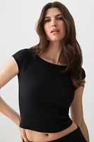 Ardene Fitted Boat Neck T-Shirt in | Size | Cotton/Elastane