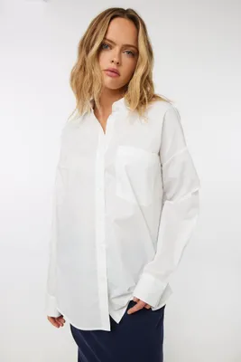 Ardene Oversized Tunic Shirt in White | Size | Polyester/Cotton