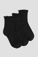 Ardene 3-Pack Lettuce Edge Socks in | Polyester/Spandex