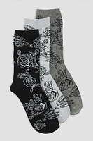 Ardene 3-Pack Rose Crew Socks | Polyester/Spandex