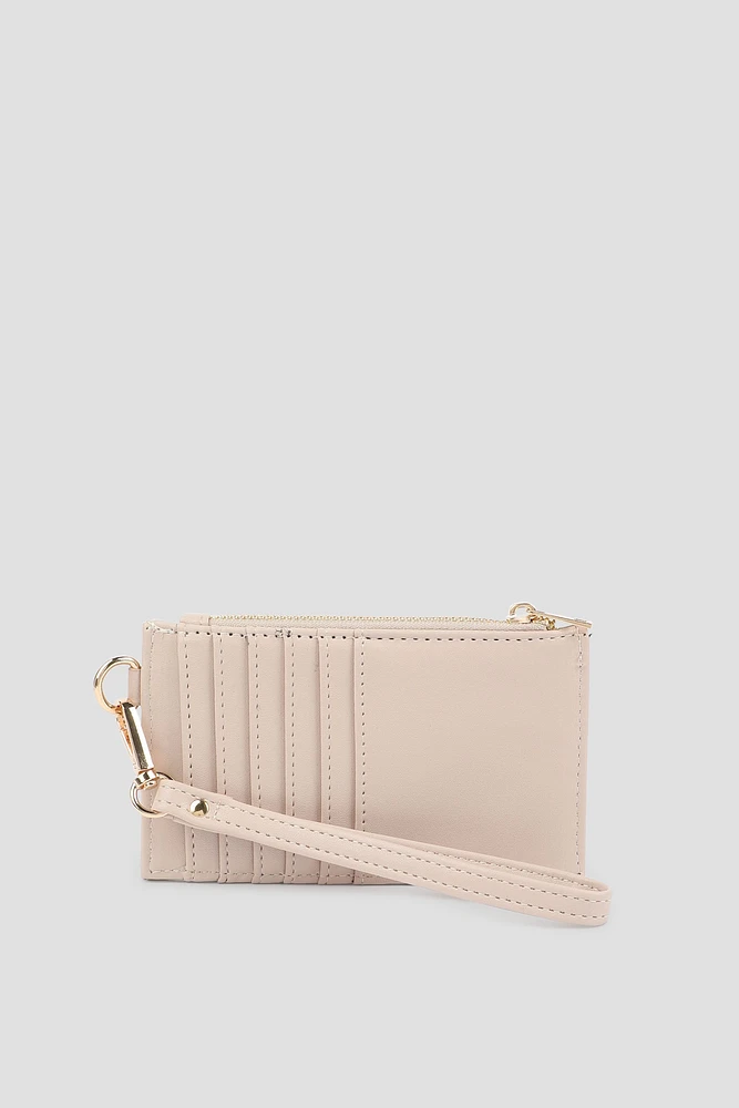 Ardene Topstitched Flat Wallet in Blush | Faux Leather/Polyester