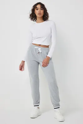 Ardene Fitted Sweatpants with Beaded Drawstring in Light Grey | Size | Polyester/Spandex