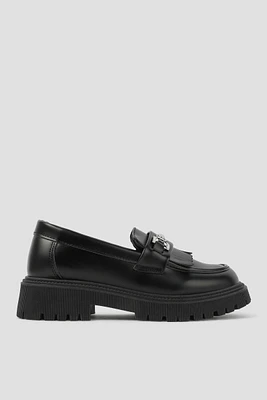 Ardene Fringed Loafers in Black | Size | Faux Leather