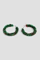 Ardene Holiday Tinsel Hoop Earrings in Dark Green | Stainless Steel