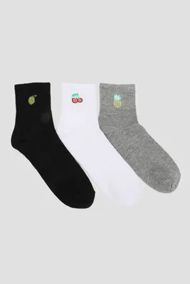 Ardene 3-Pack of Fruit Demi-Crew Socks in Grey | Polyester/Spandex