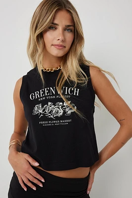 Ardene Graphic Boxy Muscle Tank in | Size | 100% Cotton