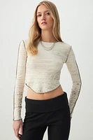 Ardene Printed Long Sleeve Top with Exposed Seams in | Size | Elastane/Viscose